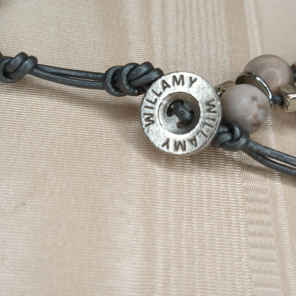 Vintage Boho Willamy Jasper Stone Bracelet Pink Grey Silver Size